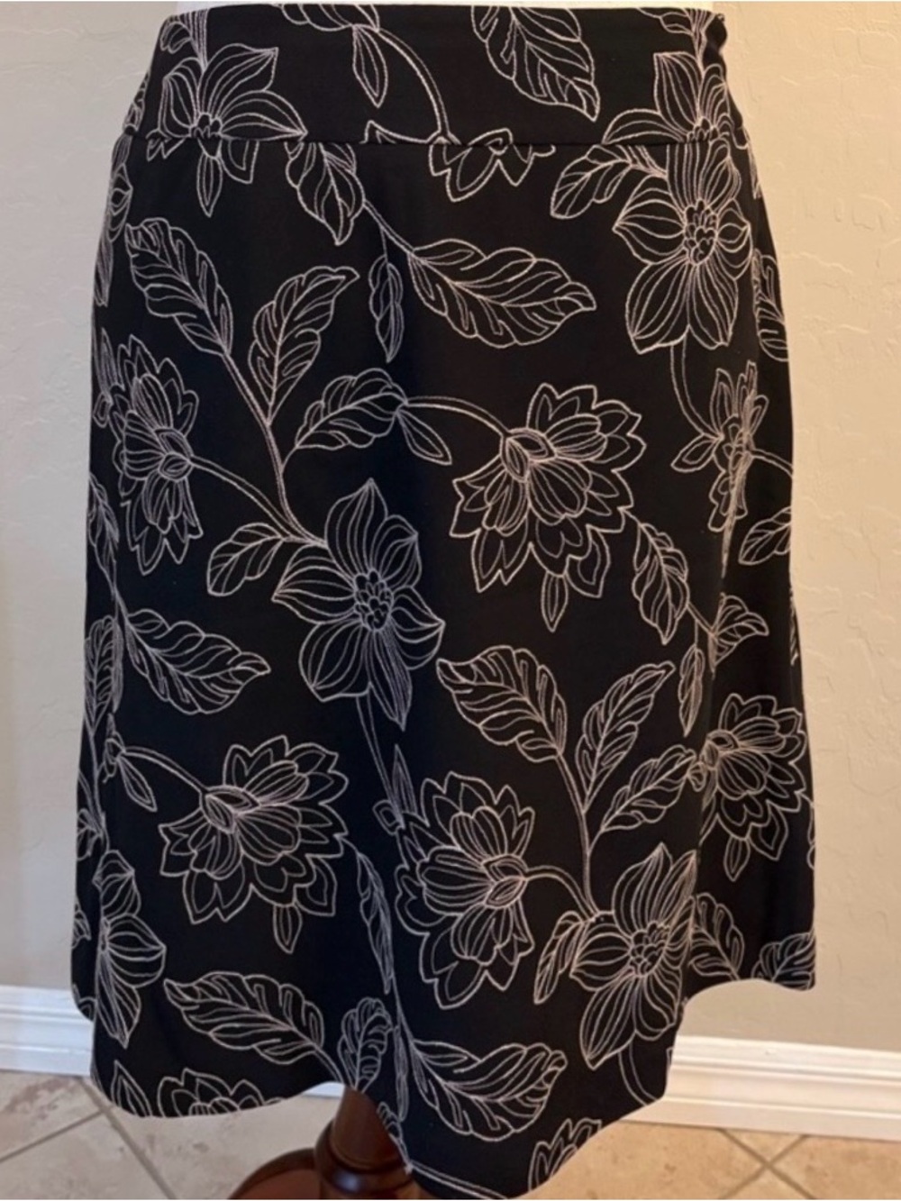 Judith Hart Black Skirt with Cream Floral Embroidery